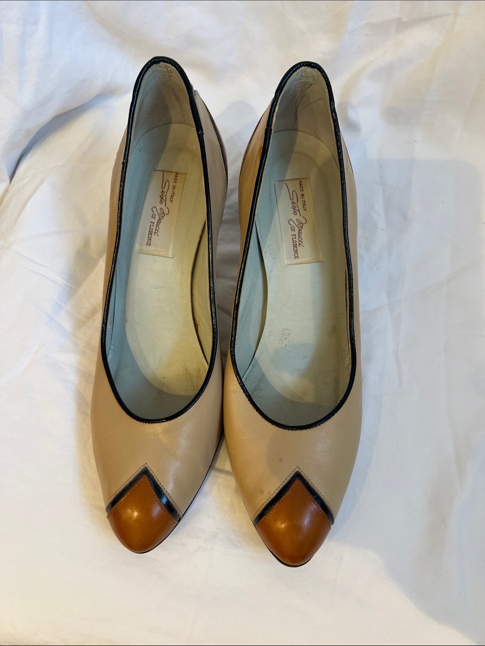 Sesto Meucci Beige and Brown Pointed-Toe heels